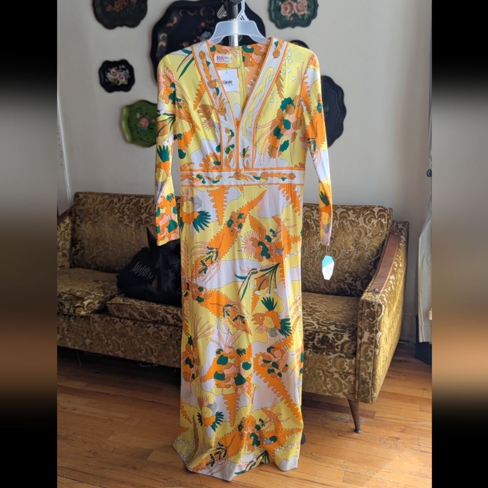 Vintage NEW WITH TAGS R&K Knits Long Sleeve Groovy Maxi Dress Size Large